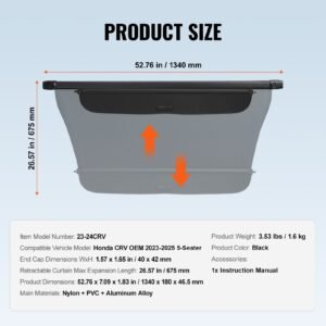 retractable cargo cover for honda, upgraded waterproof trunk cover security shield shade for honda crv 2023 2025 5 seater, uv resistant rear trunk cover with aluminum alloy & pvc leather texture