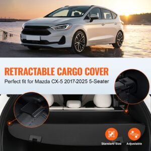 retractable cargo cover for mazda, upgraded waterproof trunk cover security shield shade for mazda cx 5 2017 2025 5 seater, uv resistant rear trunk cover, aluminum alloy & pvc leather texture