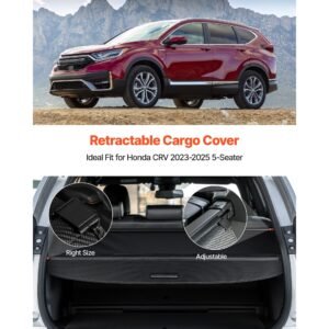 retractable cargo cover, upgraded carbon fiber texture trunk cover, anti peeping luggage privacy shield, easy installation security shade car accessories, for honda crv 2023 2025 5 seater