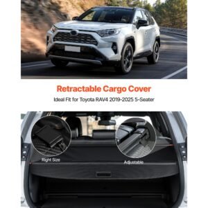 retractable cargo cover, upgraded carbon fiber texture trunk cover, anti peeping luggage privacy shield, easy installation security shade car accessories, for toyota rav4 2019 2025 5 seater