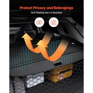 retractable cargo cover, upgraded carbon fiber texture trunk cover, anti peeping luggage privacy shield, easy installation security shade with cargo net, for hyundai tucson 2021 2025 5 seater
