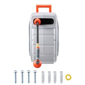 Retractable Garden Hose Reel, 5/8 Inch x 100 ft Wall Mounted Hose Reel, Heavy Duty Garden Hose Reel with 9 Patterns Nozzle, Any Length Lock, Upgraded Slow Return System and 180°Swivel Bracket
