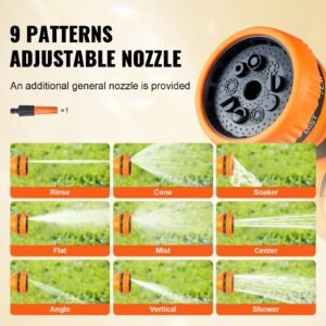 retractable hose reel, 100 ft x 1/2 inch, 180° swivel bracket wall mounted, garden water hose reel with 9 pattern nozzle, automatic rewind, lock at any length, and slow return system