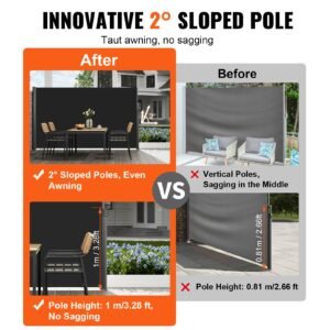 retractable side awning, 71''x 118'' aluminum outdoor privacy screen, 280g polyester water proof retractable patio screen, uv 30+ room divider wind screen for patio, backyard, balcony, black