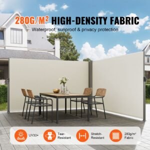 retractable side awning, 71''x 236'' aluminum outdoor privacy screen, 280g polyester water proof retractable patio screen, uv 30+ room divider wind screen for patio, backyard, balcony, beige