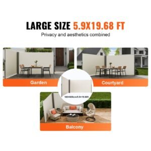 retractable side awning, 71''x 236'' aluminum outdoor privacy screen, 280g polyester water proof retractable patio screen, uv 30+ room divider wind screen for patio, backyard, balcony, beige