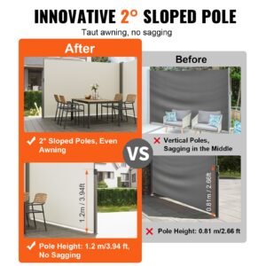 retractable side awning, 79''x 236'' outdoor privacy screen, 180g polyester water proof retractable patio screen, uv 30+ room divider wind screen for patio, backyard, balcony, beige