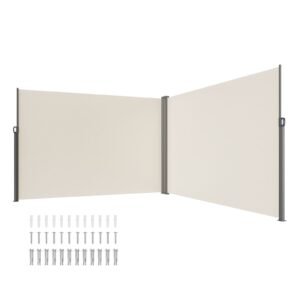 Retractable Side Awning, 79''x 236'' Outdoor Privacy Screen, 180g Polyester Water-proof Retractable Patio Screen, UV 30+ Room Divider Wind Screen for Patio, Backyard, Balcony, Beige