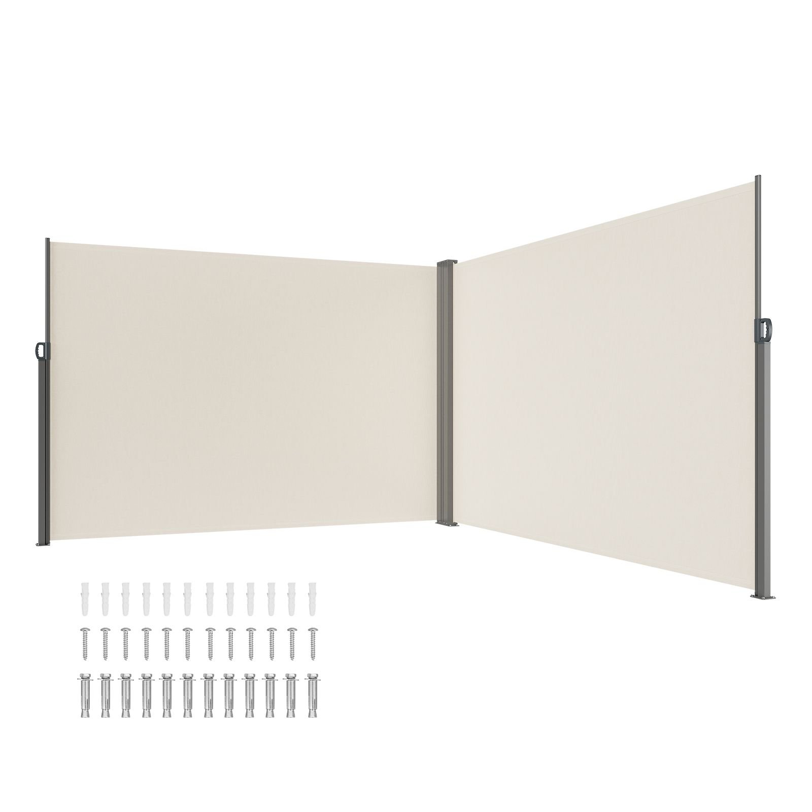 retractable side awning, 79''x 236'' outdoor privacy screen, 180g polyester water proof retractable patio screen, uv 30+ room divider wind screen for patio, backyard, balcony, beige