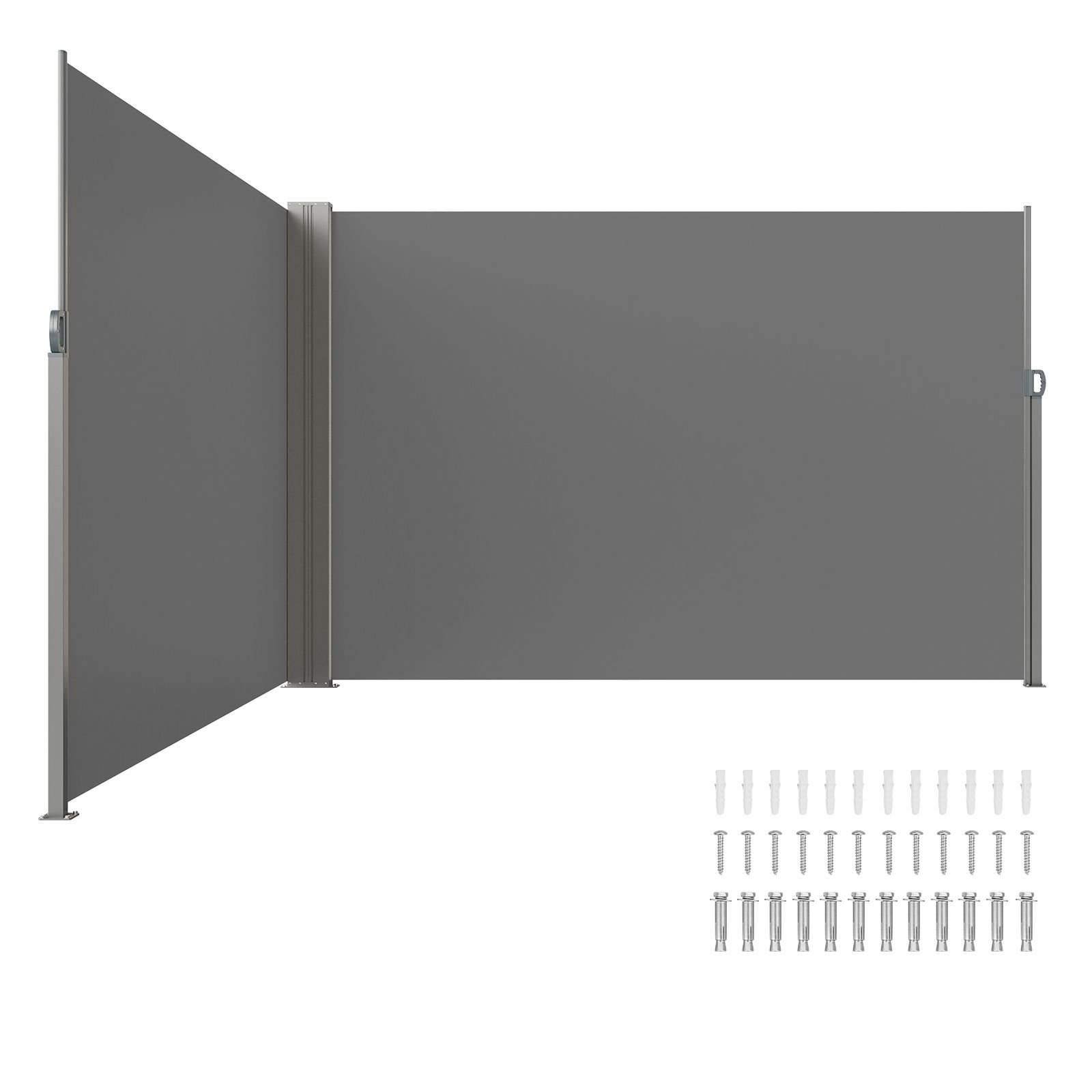retractable side awning, 79''x 236'' outdoor privacy screen, 180g polyester water proof retractable patio screen, uv 30+ room divider wind screen for patio, backyard, balcony, gray