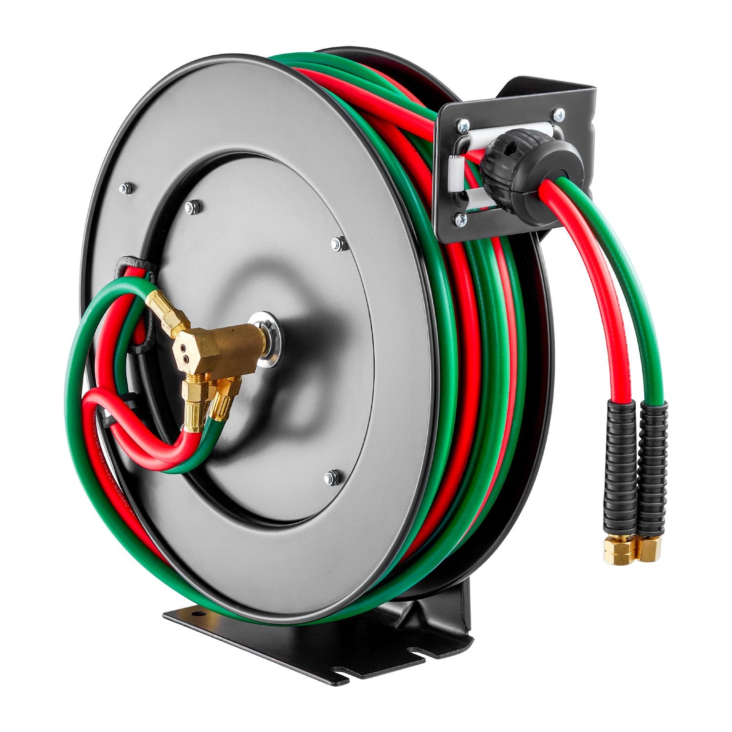 retractable welding hose reel, 1/4 inch x 50ft twin oxygen acetylene rubber hose max 300psi r grade, ceiling/wall mount heavy duty steel hose reel auto rewind, ideal for workshops garages