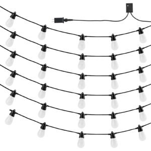 rgb outdoor string lights, 100ft, outside patio lights with app control 30 bulbs, 15 single color adjustable brightness time setting, waterproof hanging lights for halloween decoration christmas