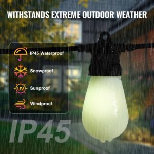 rgb outdoor string lights, 50ft, outside patio lights with app control 15 bulbs, 15 single color adjustable brightness time setting, waterproof hanging lights for halloween decorations christmas