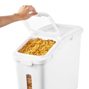 rice storage container, 11.4gallon/50l capacity large dog food dispenser bin, kitchen ingredient grain cereal flour bin, pet food containers with wheels, scoop, scale line, airtight lid, 1 pack