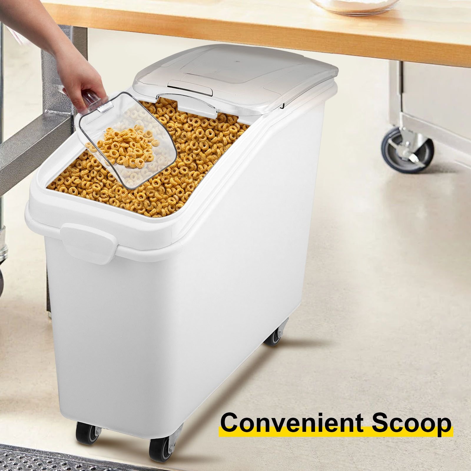 rice storage container, 27gallon/100l capacity large dog food dispenser bin, kitchen ingredient grain cereal flour bin, pet food containers with wheels, scoop, and airtight lid, 1 pack
