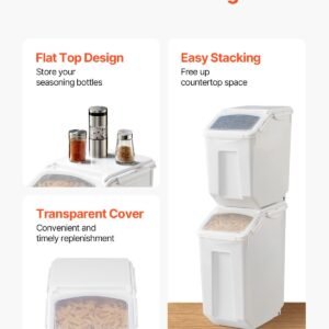 rice storage container, 3.5gal/15lx2 + 4.5gal/20lx2 large dog food dispenser bin, kitchen ingredient grain cereal bin, pet food containers with wheels, 4 measuring cups, airtight lid, 4 pack