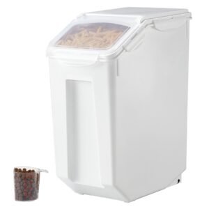 rice storage container, 4.5gallon/20l capacity large dog food dispenser bin, kitchen ingredient grain cereal flour bin, pet food containers with wheels, measuring cup, airtight lid, 1 pack