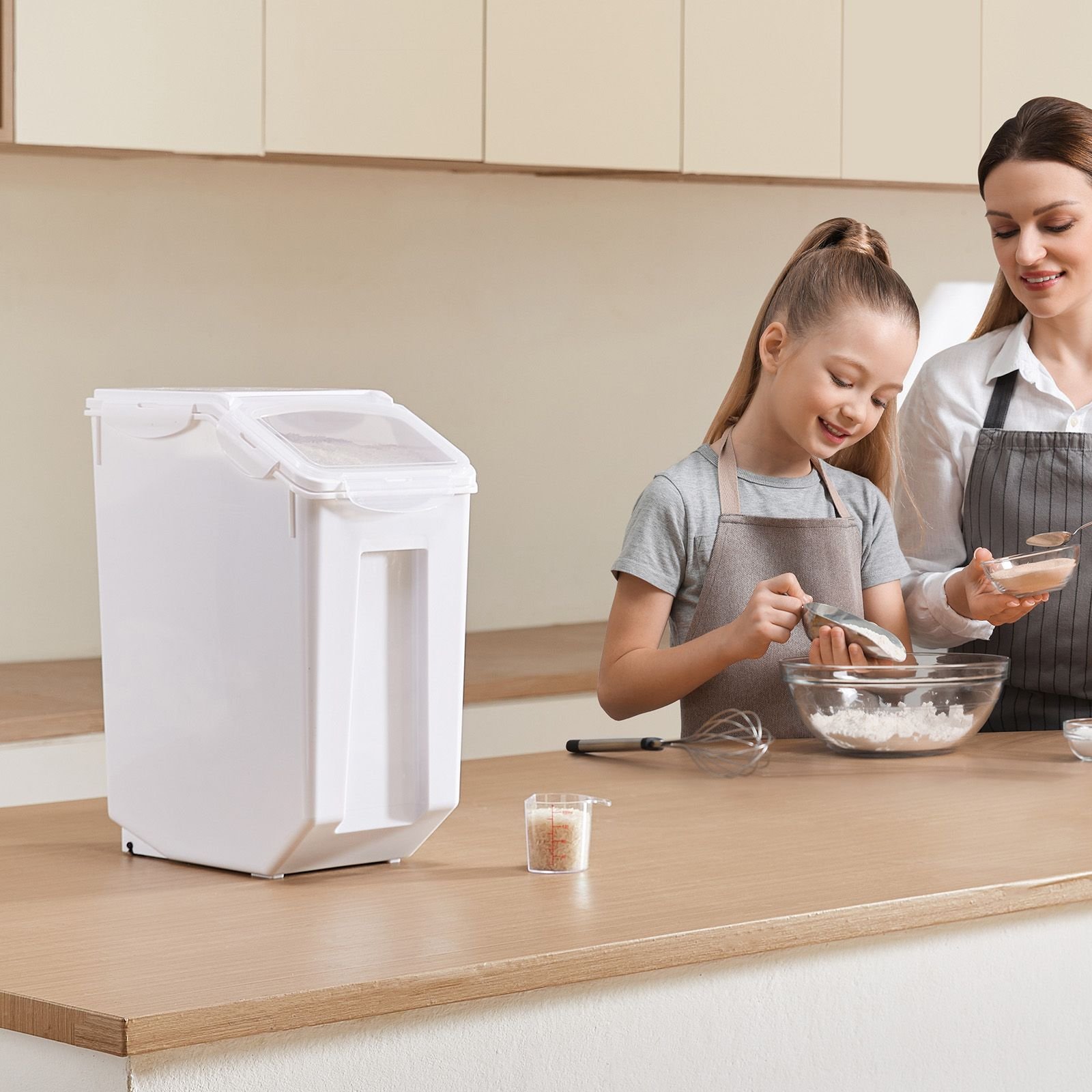 rice storage container, 4.5gallon/20l capacity large dog food dispenser bin, kitchen ingredient grain cereal flour bin, pet food containers with wheels, measuring cup, airtight lid, 1 pack