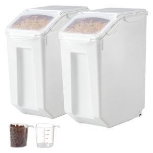 rice storage container, 4.5gallon/20l x2 capacity large dog food dispenser bin, kitchen ingredient grain cereal flour bin, pet food containers with wheels, 2 measuring cups, airtight lid, 2 pack