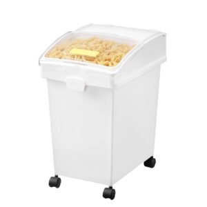 rice storage container, 6.6gallon/25l x3 capacity large dog food dispenser bin, kitchen ingredient grain cereal flour bin, pet food containers with wheels, 3 scoops, and airtight lid, 3 pack