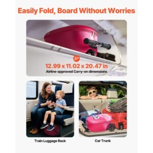 ride on luggage, 20 l capacity, 20 inches kids scooter suitcase with flash pu wheels, adjustable handle & tpr non slip grip, foldable & lightweight scooter luggage for kids aged 5+, pink