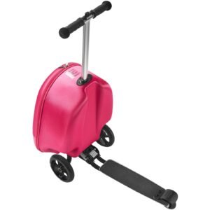 ride on luggage, 20 l capacity, 20 inches kids scooter suitcase with flash pu wheels, adjustable handle & tpr non slip grip, foldable & lightweight scooter luggage for kids aged 5+, pink
