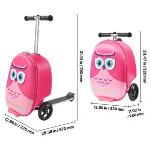 ride on luggage, 20 l capacity, 20 inches kids scooter suitcase with flash pu wheels, adjustable handle & tpr non slip grip, foldable & lightweight scooter luggage for kids aged 5+, pink