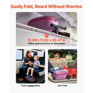 ride on luggage, 20 l capacity, 20 inches kids scooter suitcase with flash pu wheels, adjustable handle & tpr non slip grip, foldable & lightweight scooter luggage for kids aged 5+, purple