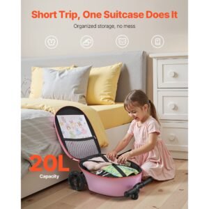 ride on luggage, 20 l capacity, 20 inches kids scooter suitcase with flash pu wheels, adjustable handle & tpr non slip grip, foldable & lightweight scooter luggage for kids aged 5+, purple