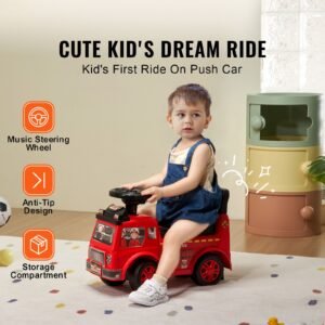ride on push car for toddlers, ages 1 3, ride racer, sit to stand toddler ride on toy, classic kids ride on car with music steering wheel & under seat storage, ride on toy for boys girls, red
