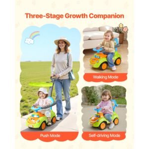 ride on push car, push car for toddler 19 to 36 months, around buggy with guardrails, handle & under seat storage, 55 lbs load capacity, foot to floor walker for boys girls, green