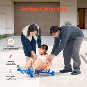 ride on scooter, load capacity of 132 lbs, swing side to side for amazing ride powered by zig zag motion, ride on drifting toy for ages 4+, rides on any hard surface for indoor & outdoor, blue