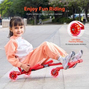 ride on scooter, load capacity of 132 lbs, swing side to side for amazing ride powered by zig zag motion, ride on drifting toy for ages 4+, rides on any hard surface for indoor & outdoor, red