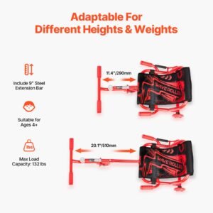 ride on scooter, load capacity of 132 lbs, swing side to side for amazing ride powered by zig zag motion, ride on drifting toy for ages 4+, rides on any hard surface for indoor & outdoor, red