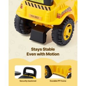 ride on toddler car, push car for toddler 19 to 36 months, excavator digger toy with helmet & music, 55 lbs load capacity, foot to floor walker for kids, yellow