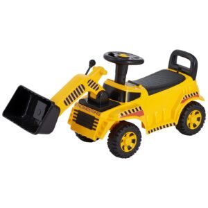 Ride On Toddler Car, Ride on Excavator Car for Toddler 19 to 36 Months, Excavator Bulldozer Digger Toy with Under-seat Storage & Music, 55 lbs Load Capacity, Foot-to-Floor Walker for Kid, Yellow