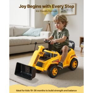 ride on toddler car, ride on excavator car for toddler 19 to 36 months, excavator bulldozer digger toy with under seat storage & music, 55 lbs load capacity, foot to floor walker for kid, yellow