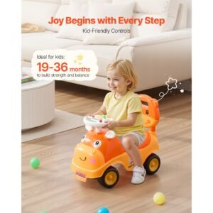 ride on toddler push car, push car for toddler 19 to 36 months, kids ride on toy with horn & music, 48.5 lbs load capacity, under seat storage, foot to floor walker for toddlers boys girls