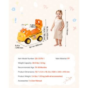 ride on toddler push car, push car for toddler 19 to 36 months, kids ride on toy with horn & music, 48.5 lbs load capacity, under seat storage, foot to floor walker for toddlers boys girls