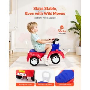 ride on toddler push car, push car for toddler 19 to 36 months, kids ride on toy with music & under seat storage, 55 lbs load capacity, foot to floor walker for toddlers boys girls, red