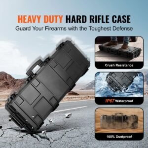 rifle case, rifle hard case with 3 layers fully protective foams, 42 inch lockable hard gun case with wheels, ip67 waterproof & crushproof, for two rifles or shotguns, airsoft gun