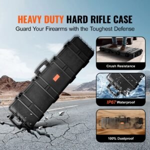 rifle case, rifle hard case with 3 layers fully protective foams, 50 inch lockable hard gun case with wheels, ip67 waterproof & crushproof, for two rifles or shotguns, airsoft gun