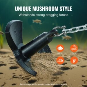 river anchor, 30 lbs boat anchor cast iron black vinyl coated, marine grade mushroom anchor for boats up to 30 ft, impressive holding power in river and mud bottom lakes