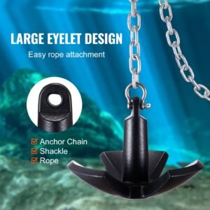 river anchor, 30 lbs boat anchor cast iron black vinyl coated, marine grade mushroom anchor for boats up to 30 ft, impressive holding power in river and mud bottom lakes