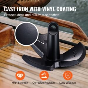 river anchor, 30 lbs boat anchor cast iron black vinyl coated, marine grade mushroom anchor for boats up to 30 ft, impressive holding power in river and mud bottom lakes