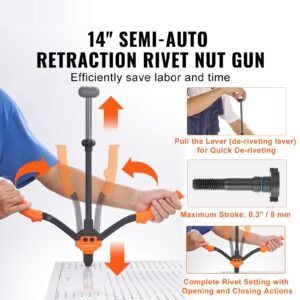 rivet nut tool, 14 in rivnut tool kit with 7 pcs metric and sae mandrels, 70 pcs assorted rivet nuts, 10 24, 1/4 20, m6, 5/16 18, m8, 3/8 16, m10, with rugged carrying case, for diy, repairs