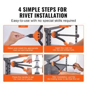 rivet nut tool, 14 in rivnut tool kit with 7 pcs metric and sae mandrels, 70 pcs assorted rivet nuts, 10 24, 1/4 20, m6, 5/16 18, m8, 3/8 16, m10, with rugged carrying case, for diy, repairs