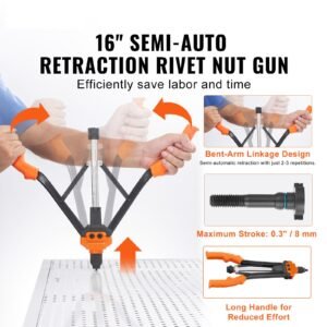 rivet nut tool, 16 inch rivnut tool kit with 13pcs metric and sae mandrels, 186pcs rivet nuts, semi auto retraction, m3, m4, m5, m6, m8, m10, m12, 1/4 20, 5/16 18, 3/8 16, 1/2 13, 8 32, 10 24