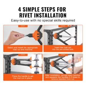 rivet nut tool, 16 inch rivnut tool kit with 13pcs metric and sae mandrels, 186pcs rivet nuts, semi auto retraction, m3, m4, m5, m6, m8, m10, m12, 1/4 20, 5/16 18, 3/8 16, 1/2 13, 8 32, 10 24