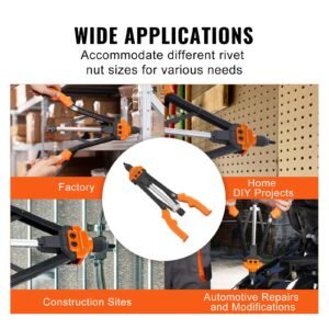 rivet nut tool, 16 inch rivnut tool kit with 13pcs metric and sae mandrels, 186pcs rivet nuts, semi auto retraction, m3, m4, m5, m6, m8, m10, m12, 1/4 20, 5/16 18, 3/8 16, 1/2 13, 8 32, 10 24